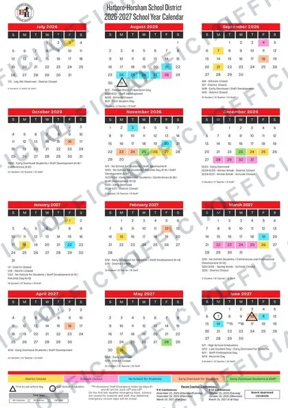 Hatboro-Horsham School District 2026-27 calendar
