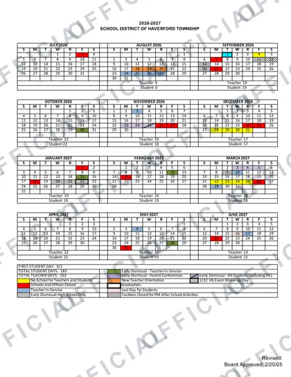 Haverford Township 2026-27 calendar