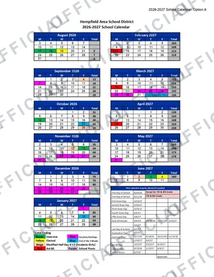 Hempfield Area School District 2026-27 calendar