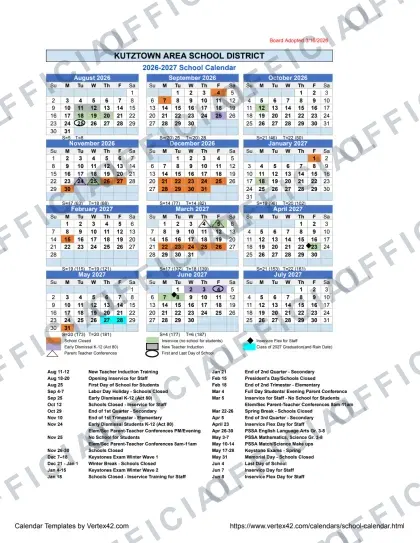 KUTZTOWN AREA SCHOOL DISTRICT 2026-27 calendar