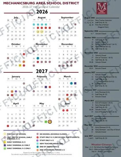 MECHANICSBURG AREA SCHOOL 2026-27 calendar