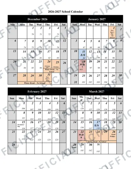 North Allegheny School District 2026-27 calendar