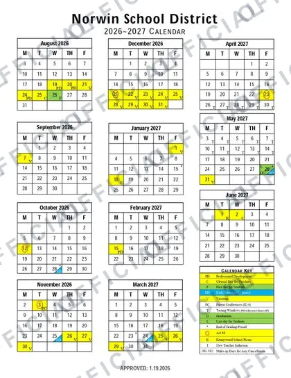 Norwin School District 2026-27 calendar
