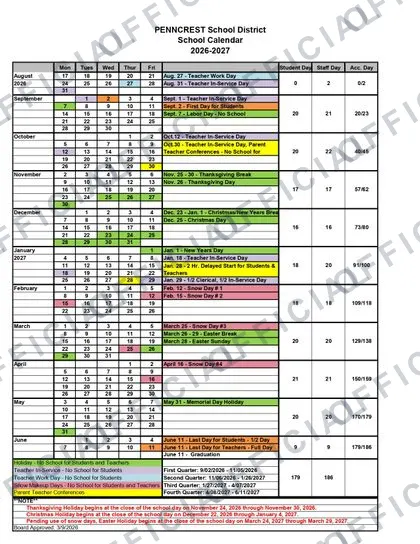 PENNCREST School District 2026-27 calendar