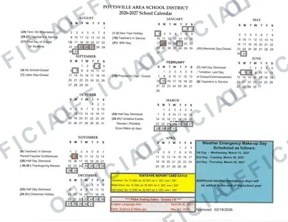 Pottsville Area School District 2026-27 calendar