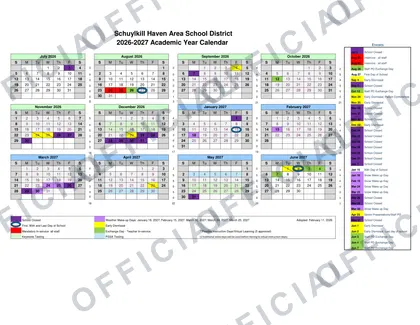 Schuylkill Haven Area School District 2026-27 calendar