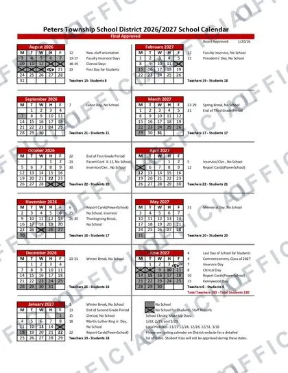 Southern York County School District 2026-27 calendar