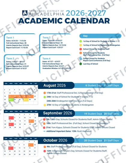The School District of Philadelphia PHILASD 2026-27 calendar
