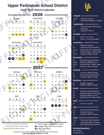 Upper Perkiomen School District 2026-27 calendar
