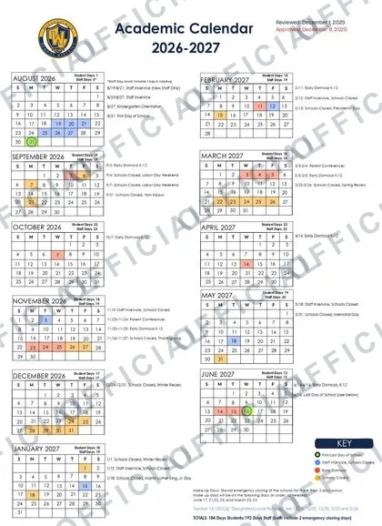 Wissahickon School District 2026-27 calendar