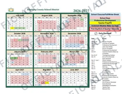 Bamberg County School District 2026-27 calendar