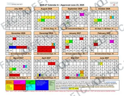 CCSD Charleston County School District 2026-27 calendar