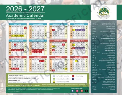 Chester County School District CCSD 2026-27 calendar