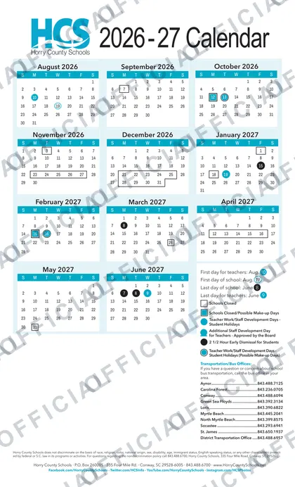Horry County Schools 2026-27 calendar