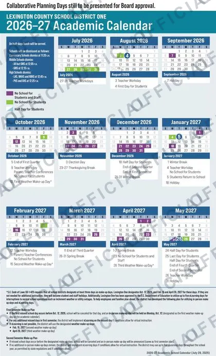 Lexington School District Two 2026-27 calendar