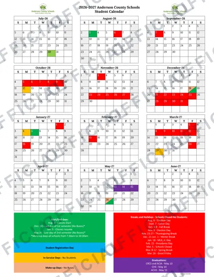 Anderson County Schools 2026-27 calendar