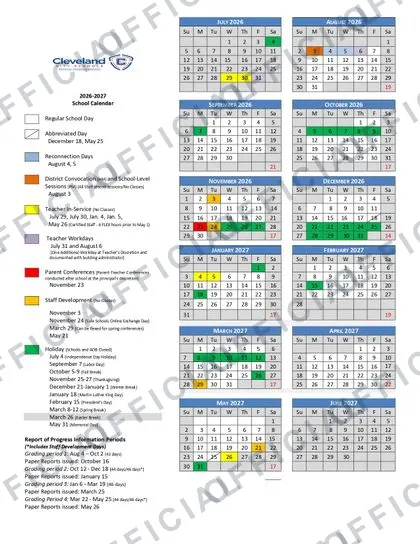 Cleveland City Schools 2026-27 calendar
