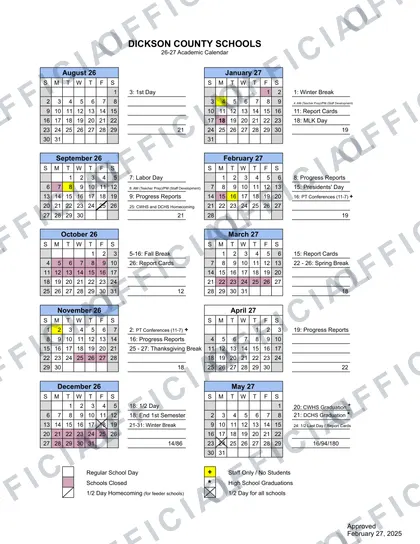 Dickson County Schools School 2026-27 calendar