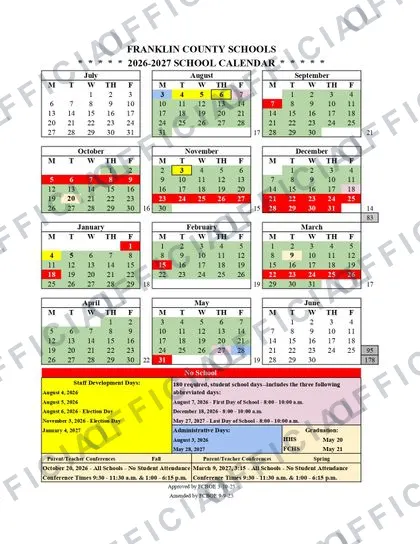 Franklin County Schools 2026-27 calendar