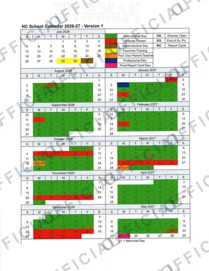 HICKMAN COUNTY SCHOOLS 2026-27 calendar
