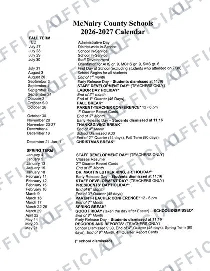 McNairy County Schools 2026-27 calendar