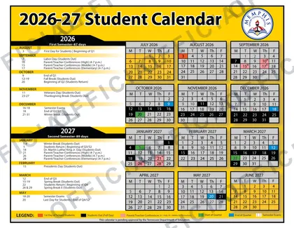 Memphis-Shelby County Schools Rev V1 2026-27 calendar