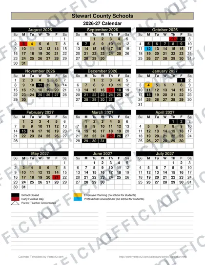 Stewart County Schools Rev V1 2026-27 calendar