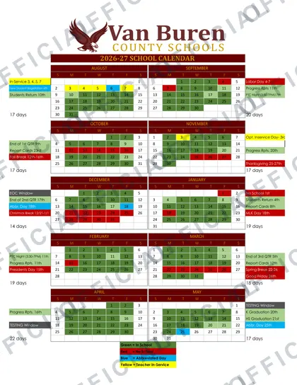 Van Buren County Schools Rev V1 2026-27 calendar