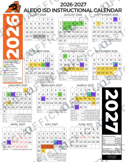 Aledo ISD Independent School District 2026-27 calendar