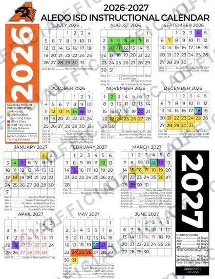 ALEDO ISD 2026-27 calendar