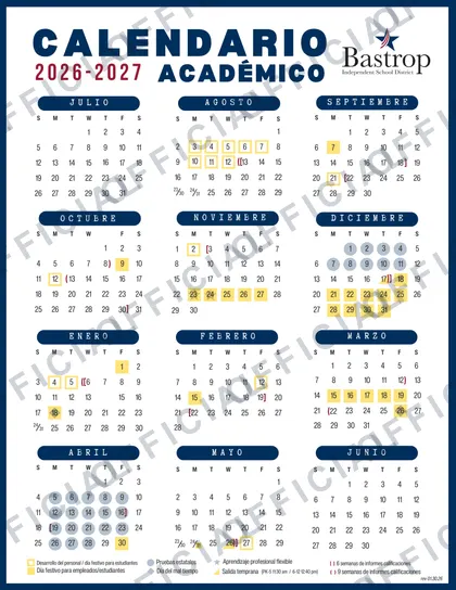 Bastrop ISD 2026-27 calendar