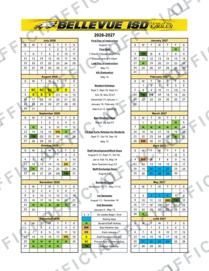 Bellevue ISD 2026-27 calendar