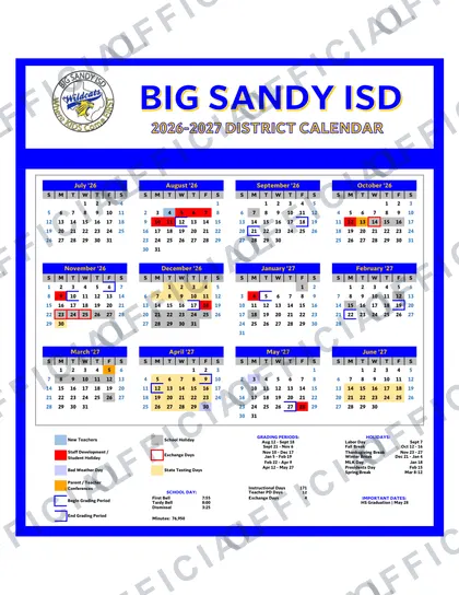 Big Sandy ISD 2026-27 calendar