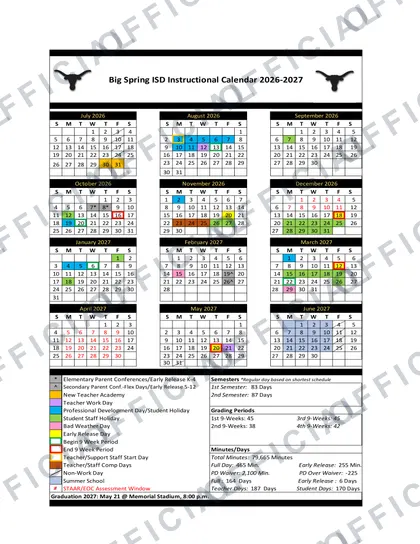 Big Spring ISD 2026-27 calendar