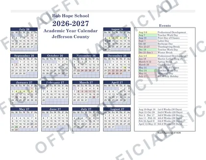 Bob Hope School 2026-27 calendar