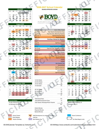 BOYD ISD 2026-27 calendar