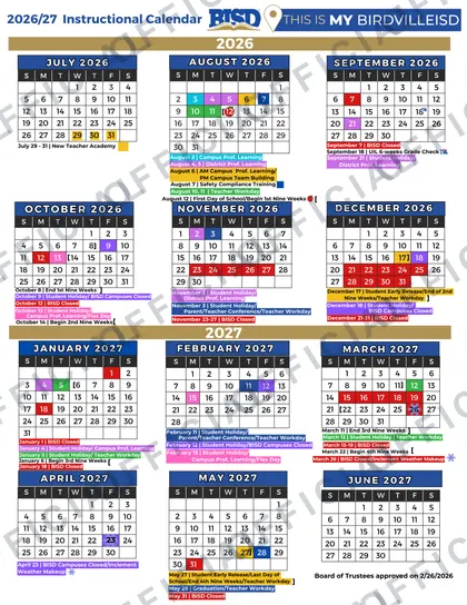 Brazosport ISD Independent School District 2026-27 calendar