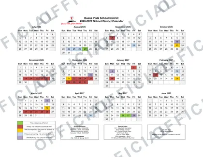 Buena Vista School District 2026-27 calendar