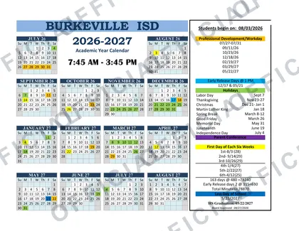 Burkeville ISD 2026-27 calendar