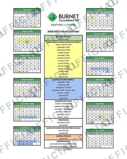 Burnet Consolidated ISD 2026-27 calendar