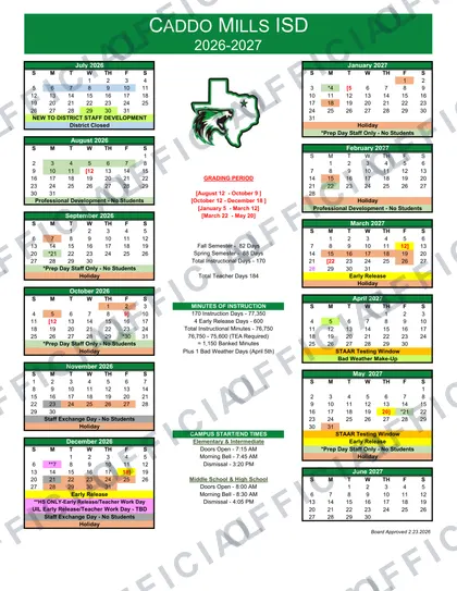Caddo Mills ISD 2026-27 calendar