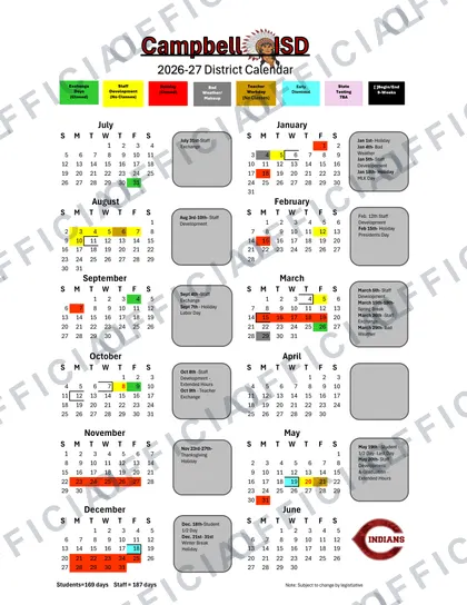 Campbell ISD 2026-27 calendar