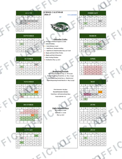 Canton ISD 2026-27 calendar