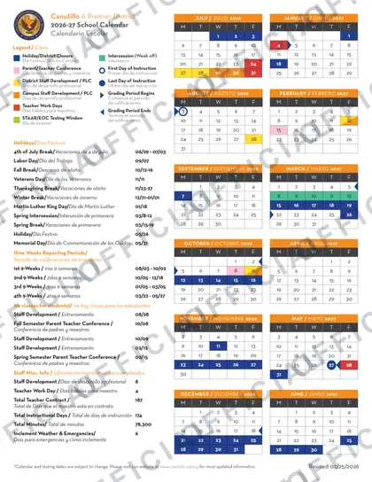 Canutillo ISD 2026-27 calendar