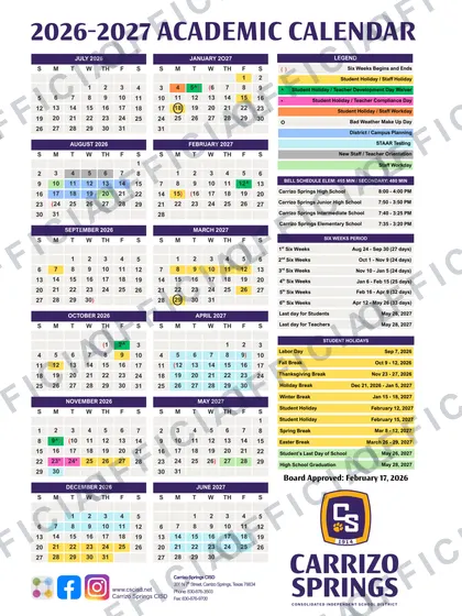 Carrizo Springs Consolidated Independent School District 2026-27 calendar