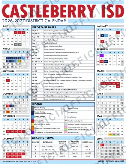 Castleberry ISD 2026-27 calendar