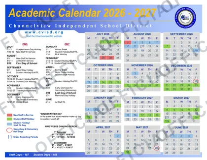 Channelview ISD 2026-27 calendar