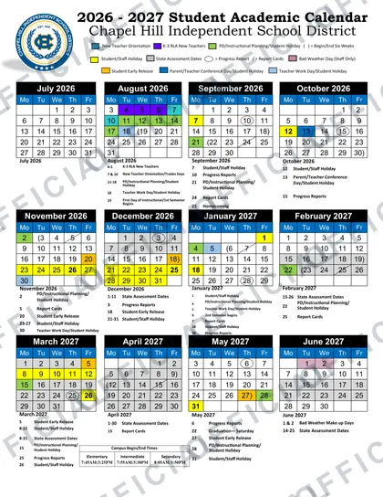 Chapel Hill Independent School District 2026-27 calendar