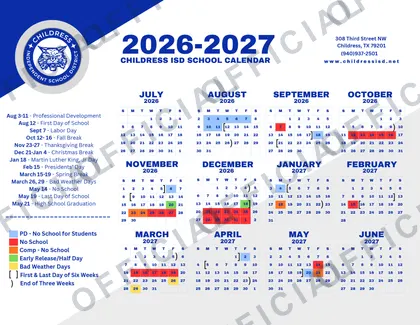 Childress ISD 2026-27 calendar