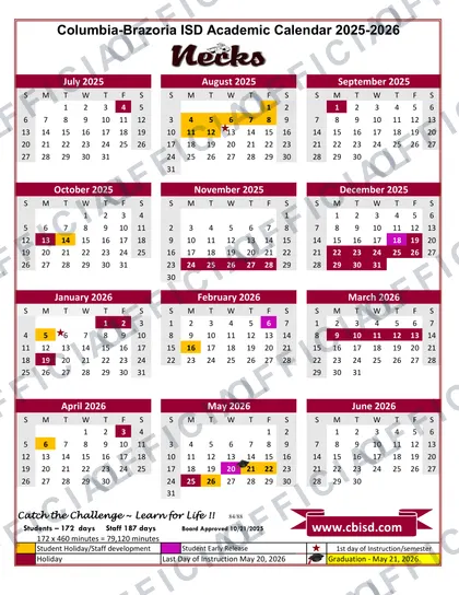 Columbia-Brazoria ISD 2026-27 calendar